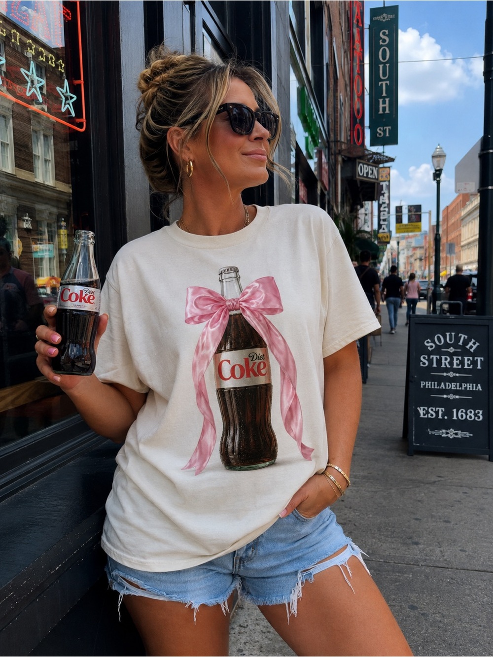 White Short-Sleeve Tee with Pink Bow DIET COKE! S-5xl